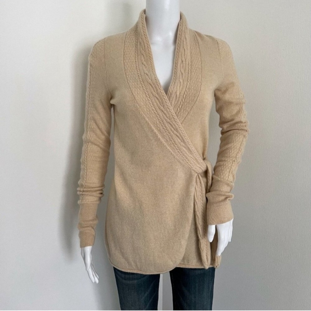Lilly Pulitzer Women Elizabeth Wrap Cardigan Size M 100% Cashmere Tan Cable Knit